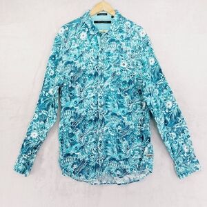 Sean John Green Floral Cotton Button Up Tailored Fit Shirt P5774